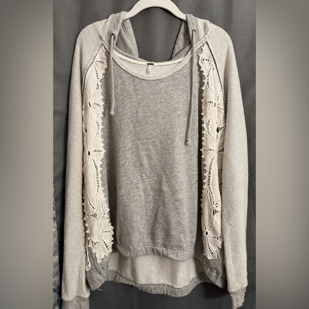 Free People Size Large High Low Crochet Sweatshirt